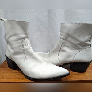 Zara White Leather Western Ankle Boots Size 38